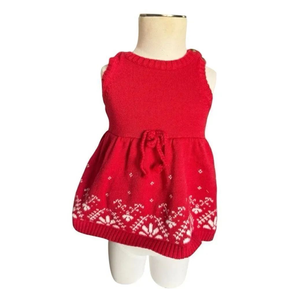 Baby Girls Carters Red Sweater Fair Isle Print Sleeveless Layering Dress Sz 3 m